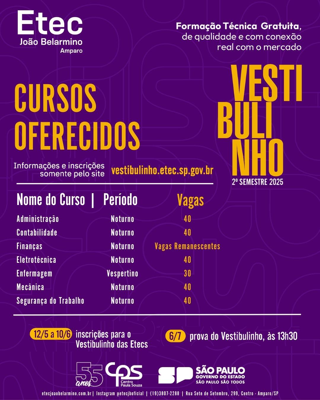 VESTIBULINHO ETEC 2º SEMESTRE - 2025
