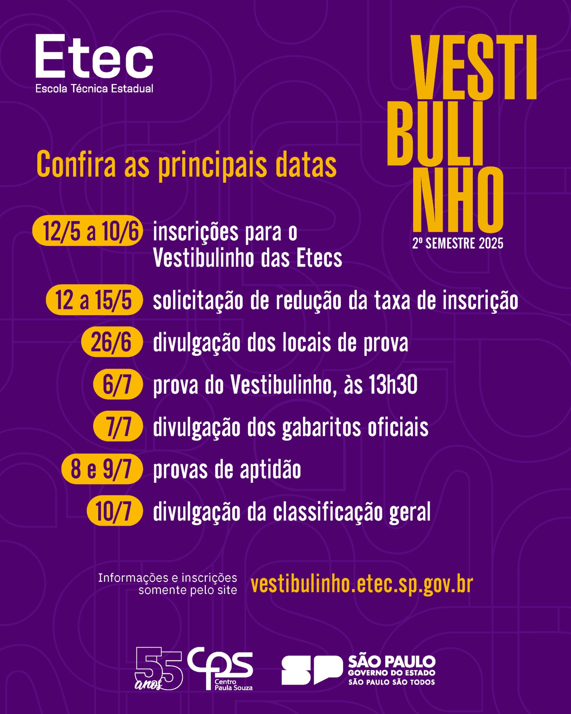 VESTIBULINHO ETEC 2º SEMESTRE - 2025