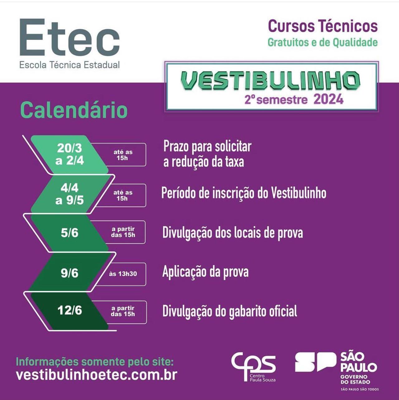 Vestibulinho Etec - 2º Semestre 2024